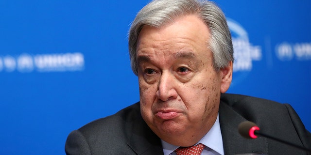 U.N. Secretary-General Antonio Guterres warned Monday that global political tensions “at their highest level this century” are escalating and “leading more and more countries to take unpredicted decisions with unpredictable consequences and a profound risk of miscalculation.” (REUTERS/Denis Balibouse/File Photo/File Photo)