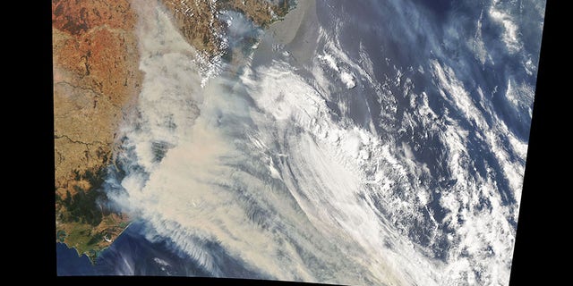 Around 150 wildfires burned in New South Wales and Queensland, spread by the extremely hot, dry and wind conditions in the country. Plumes of smoke are visible via satellite images.