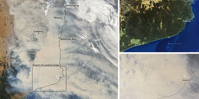 The images show thick smoke over large parts of the country.