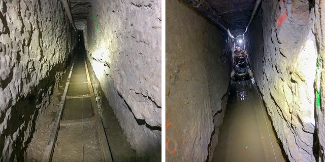 The tunnel is around five and a half feet tall and two feet wide and 4,309 feet long, averaging 70-feet deep and had a ventilation system, electricity and a rail system designed to move large packs of drugs.