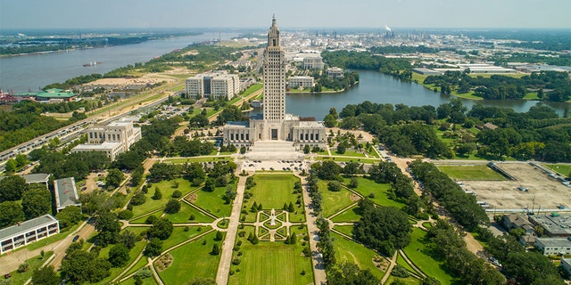 Aerial drone photo State Capitol Park Baton Rouge Louisiana