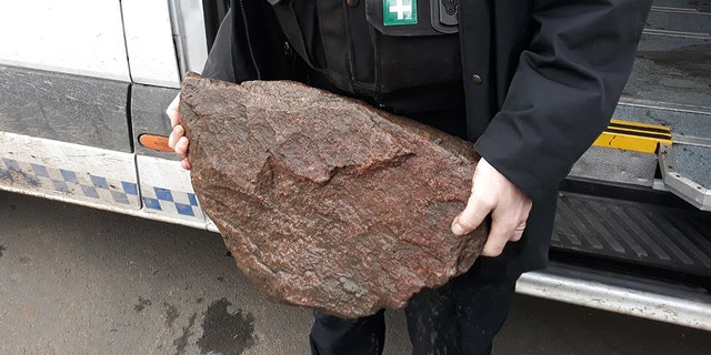 The "heavy rock" that was tied to Bella that authorities found after the dog was rescued on Monday.