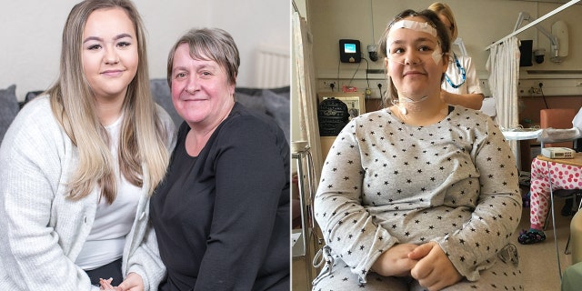 Billie Hodgson and her mother (left) and Billie Hodgson undergoing testing (right).