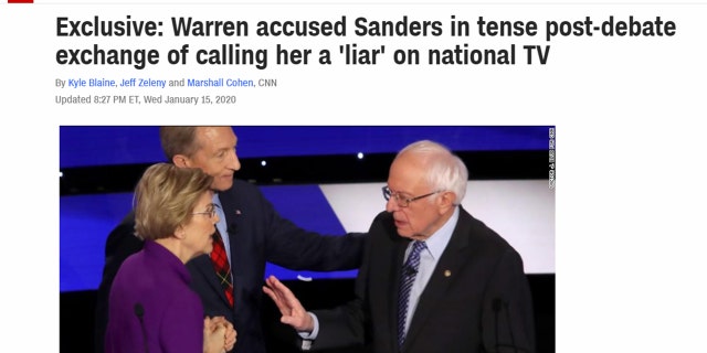 CNN’s website published a headline, “Warren accused Sanders in tense post-debate exchange of calling her a 'liar' on national TV,” but Sanders called Warren a liar, too.