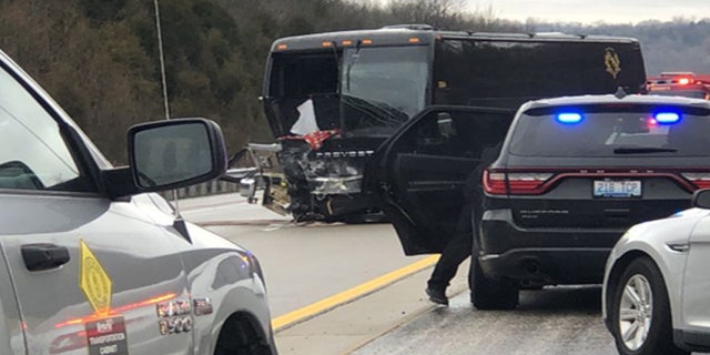 Covington bus suffered damage after being involved in a wrong-way fatal crash Saturday morning on the AA highway in Campbell County, Ky.