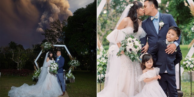 Chino and Kat Vaflor married at a venue roughly 10 miles from Taal Volcano Sunday, right as the volcano was erupting.