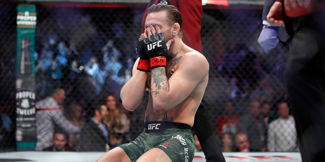 Conor McGregor reacts to his win over Donald 