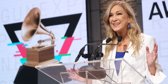 In this Wednesday, Nov. 20, 2019, file photo, Recording Academy President/CEO Deborah Dugan participates in the 62nd Grammy Awards nominations news conference at Studio 43 at CBS Broadcast Center in New York. 