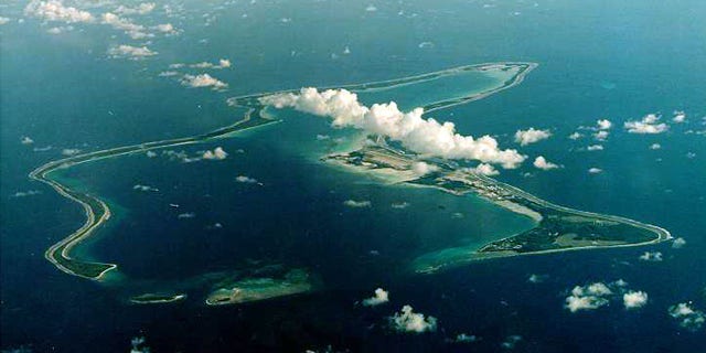 This undated file photo shows Diego Garcia, the largest island in the Chagos archipelago and site of a major United States military base in the middle of the Indian Ocean leased from Britain in 1966.