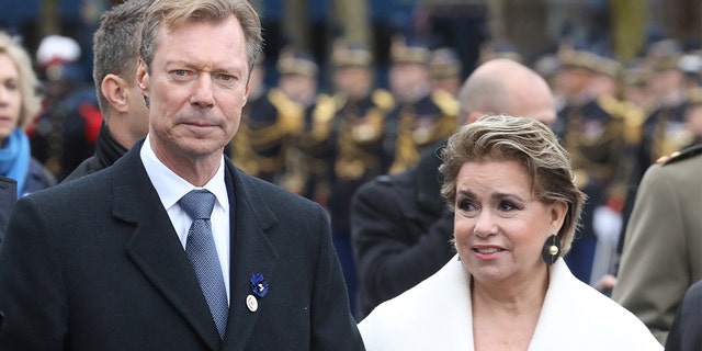 Henri, Grand Duke of Luxembourg, and his wife Maria Teresa, Grand Duchess of Luxembourg, leave after a commemoration ceremony for Armistice Day, 100 years after the end of World War One, at the Arc de Triomphe, in Paris, France, November 11, 2018. Ludovic Marin/Pool via REUTERS