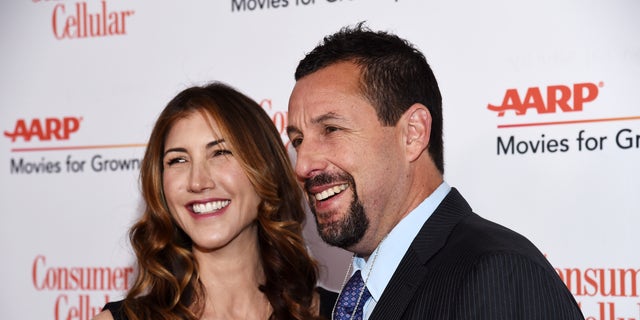 dam Sandler and Jackie Sandler arrive at AARP The Magazine's 19th Annual Movies For Grownups Awards at the Beverly Wilshire on Jan. 11.