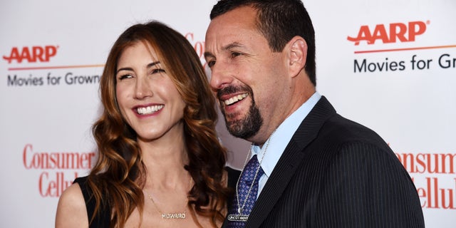 dam Sandler and Jackie Sandler arrive at AARP The Magazine's 19th Annual Movies For Grownups Awards at the Beverly Wilshire on Jan. 11.