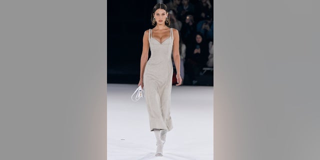 Bella Hadid walking the runway during Paris Fashion Week 2020.