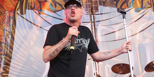 Jani Lane of Warrant performs at Rock The Bayou on August 31, 2008, in Houston, Texas.