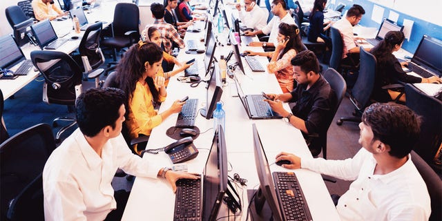 A call center at a corporate business in India. 