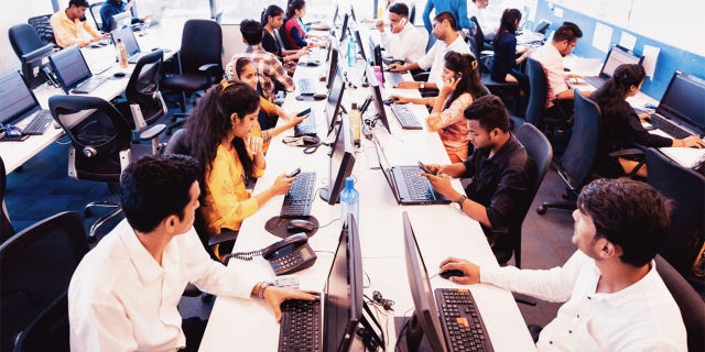 A call center at a corporate business in India.