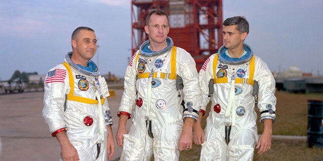 The crew of the ill-fated Apollo 1 capsule. From left to right: Grissom, White, Chaffee. Image: NASA