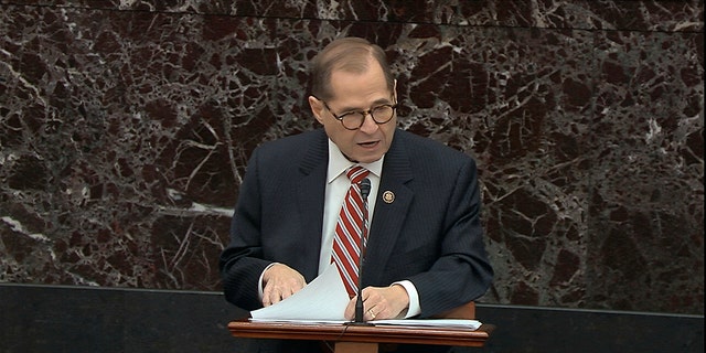 Rep. Jerrold Nadler speaks during the impeachment trial against President Donald Trump at the U.S. Capitol, Jan. 23, 2020.
