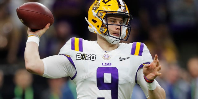 LSU quarterback Joe Burrow passes against Clemson during the second half of a NCAA College Football Playoff national championship game Monday, Jan. 13, 2020, in New Orleans. (AP Photo/Gerald Herbert)