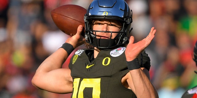 The Chargers find Justin Herbert. (AP Photo/Mark J. Terrill)