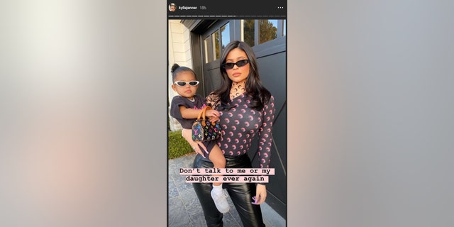 Kylie Jenner poses with her daughter Stormi on Instagram, telling followers not to speak to either of them on Wednesday, Jan. 15, 2020.