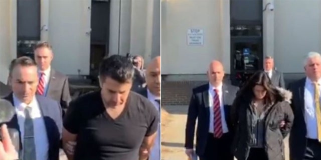 Images show Michael Valva, 40, a New York City police officer, and his fiancee Angela Pollina, 42, leaving a police station in Suffolk County, L.I., after they were charged with murder in the death of Valva's autistic 8-year-old son, Thomas Valva.