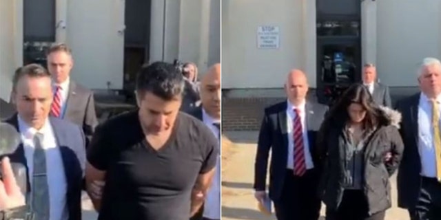 Images show Michael Valva, 40, a New York City police officer, and his fiancee Angela Pollina, 42, leaving a police station in Suffolk County, L.I., after they were charged with murder in the death of Valva's autistic 8-year-old son, Thomas Valva.