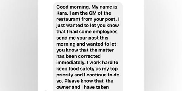 Holieb shared an image of a message he received from the McDonald's general manager.