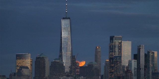 The Wolf Moon rises over the New York City skyline. (Gary Hershorn, Fox News)