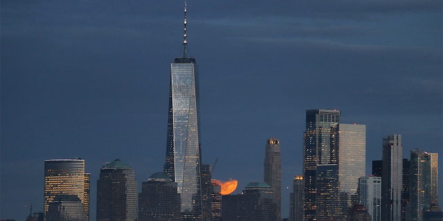 The Wolf Moon rises over the New York City skyline. (Gary Hershorn, Fox News)