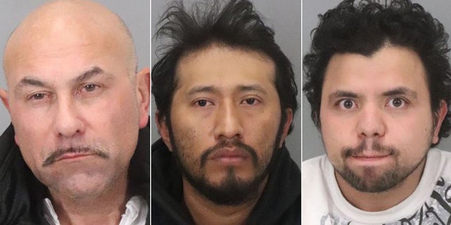 Mugshots for Albert Vasquez, 55, Antonio Quirino Salvador, 34, and Hediberto Gonzalez Avarenga, 31.<br>