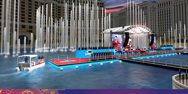 A rendering of the Red Carpet Stage, located in the Fountains of the Bellagio.
