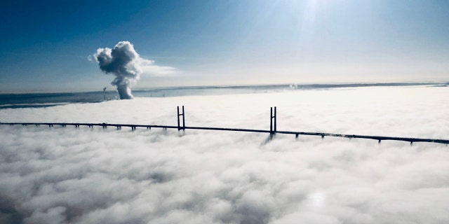 The Severn Bridge can be seen shrouded in fog on Tuesday morning.