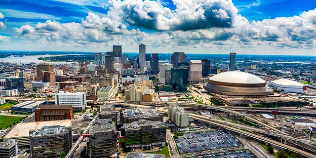 The downtown and surrounding areas of New Orleans, Louisiana shot from an altitude of about 1000 feet during a helicopter photo flight.