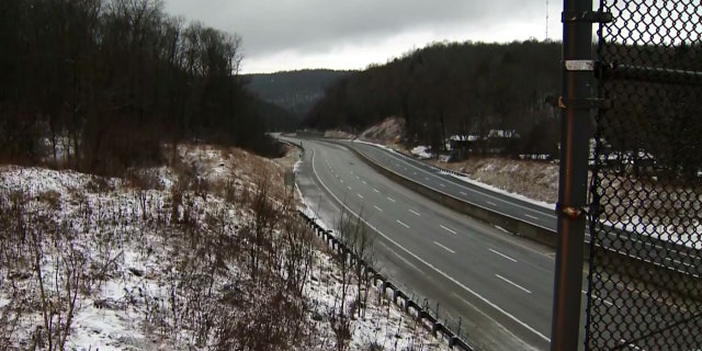 The Pennsylvania Turnpike can be seen empty after it was closed in both directions following a major crash early Sunday.