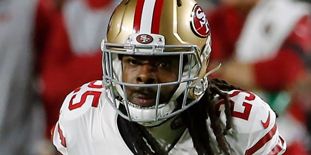 FILE - In this Oct. 31, 2019, file photo, San Francisco 49ers cornerback Richard Sherman (25) plays during the first half of an NFL football game against the Arizona Cardinals, in Glendale, Ariz. Two of the best at their jobs will meet once again in the NFC championship game when Green Bay quarterback Aaron Rodgers must decide how much to challenge San Francisco cornerback Richard Sherman.