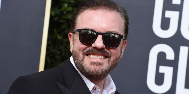 Ricky Gervais arrives at the 77th annual Golden Globe Awards at the Beverly Hilton Hotel on Sunday, Jan. 5, 2020, in Beverly Hills, Calif.