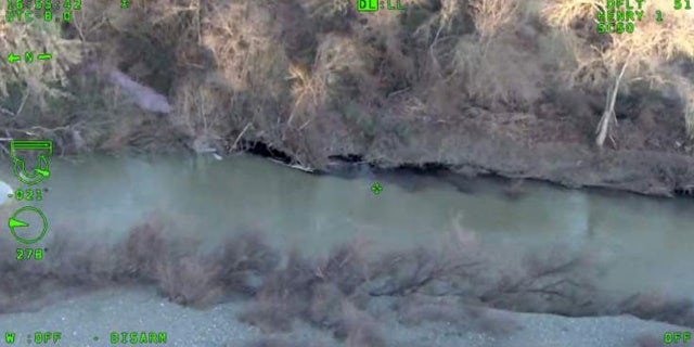 Image from video taken from a Sonoma County Sheriff's Office helicopter after a spill at the Rodney Strong in Healdsburg, Calif., contaminated the Russian River with red wine. (Sonoma County Sheriff's Office)