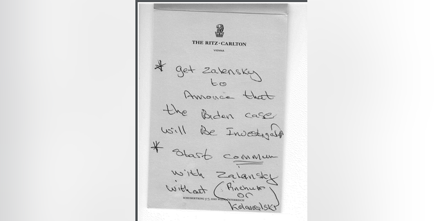 Lev Parnas' purported handwritten note concerning the Ukraine probe of Joe Biden. (House Democrats).
