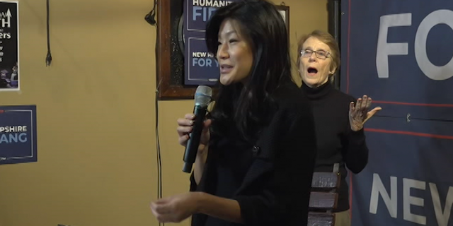Andrew Yang's wife, Evelyn, speaks at an event about family and autism in New Hampshire.