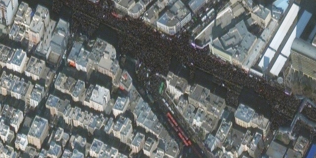 Funeral crowds on Tehran's Azadi Street. (Satellite image ©2020 Maxar Technologies)