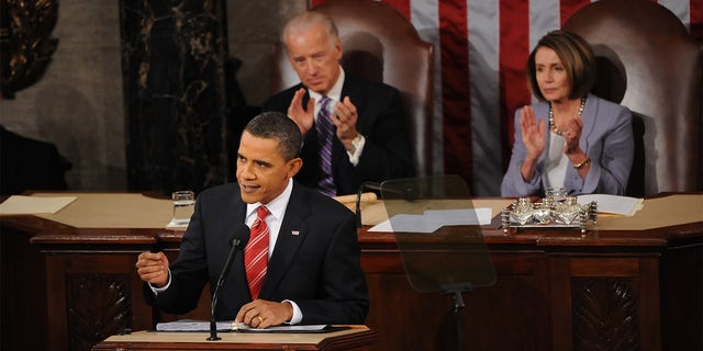 ..FILE - Vice President Joseph Biden and House Speaker Nancy Pelosi behind President Barack Obama during his State of the Union address to a Joint Session of Congress on Capitol Hill on January 27, 2010 in Washington, D.C. (Photo by Toni L. Sandys/The Washington Post via Getty Images)