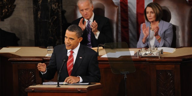 ..FILE - Vice President Joseph Biden and House Speaker Nancy Pelosi behind President Barack Obama during his State of the Union address to a Joint Session of Congress on Capitol Hill on January 27, 2010 in Washington, D.C. (Photo by Toni L. Sandys/The Washington Post via Getty Images)