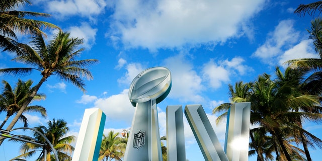 Signage is displayed near the FOX Sports South Beach studio compound prior to Super Bowl LIV on January 25, 2020 in Miami Beach, Florida. The San Francisco 49ers will face the Kansas City Chiefs in the 54th playing of the Super Bowl, Sunday February 2nd.