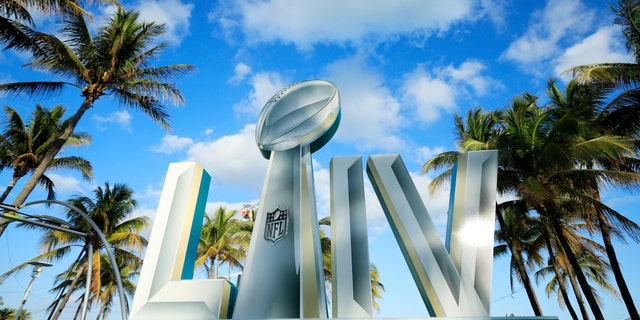 Signage is displayed near the FOX Sports South Beach studio compound prior to Super Bowl LIV on January 25, 2020 in Miami Beach, Florida. The San Francisco 49ers will face the Kansas City Chiefs in the 54th playing of the Super Bowl, Sunday February 2nd.