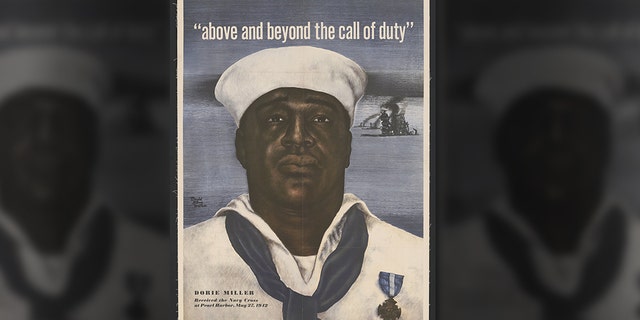 The image of Doris Miller was used in a 1943 U.S. Navy recruitment poster. (David Stone Martin/Library of Congress)