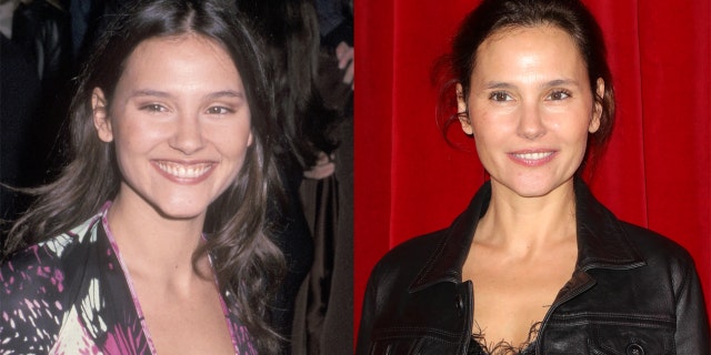 Virginie Ledoyen at the premiere of "The Beach" (left) and at Paris Fashion Week 2020 (right).