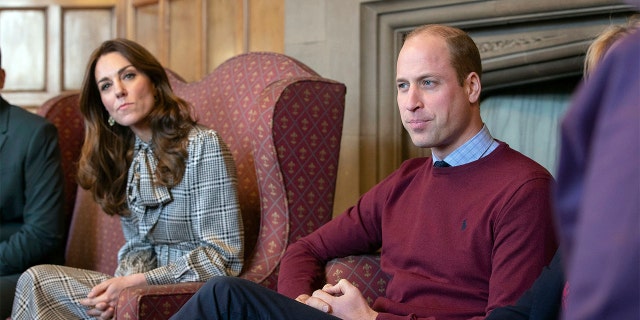 Britain's Prince William and Kate, Duchess of Cambridge speak during a visit to City Hall in Bradford to join a group of young people from across the community to hear about life in the city in Bradford, England, Wednesday, Jan. 15, 2020.