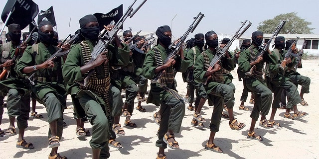 Al-Shabaab terrorists conduct military exercises near Mogadishu, Somalia, 2011.