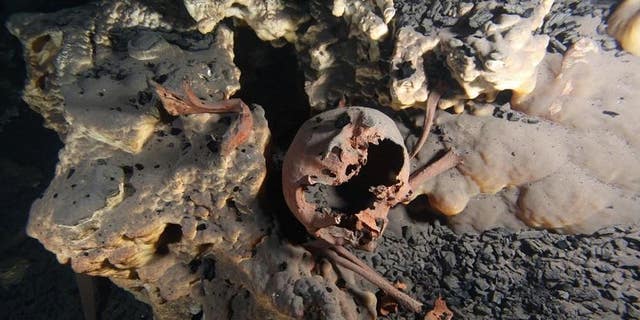 Skeletal remains found inside a submerged cave in Mexico are among the oldest found in the Americas. (Jerónimo Avilés)